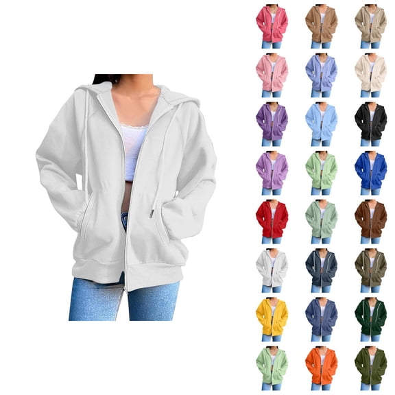 Zip Up Hoodie Women 2026 Fall Winter Trendy Long Sleeve Plain Hoodie Sweatshirt Jacket Coat Outerwear with Pockets