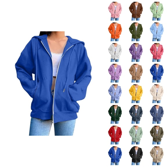 Zip Up Hoodie Women 2026 Fall Winter Trendy Long Sleeve Plain Hoodie Sweatshirt Jacket Coat Outerwear with Pockets