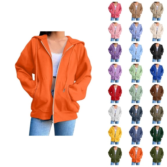 Zip Up Hoodie Women 2026 Fall Winter Trendy Long Sleeve Plain Hoodie Sweatshirt Jacket Coat Outerwear with Pockets