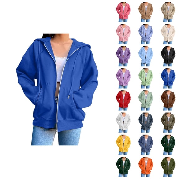Zip Up Hoodie Women 2026 Fall Winter Trendy Long Sleeve Plain Hoodie Sweatshirt Jacket Coat Outerwear with Pockets