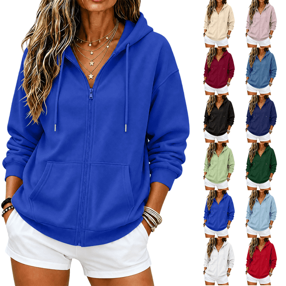 Zip Up Hoodie Women 2026 Long Sleeve Fall Winter Oversized Sweatshirts Zipper Oversized Cute Jackets with Pockets
