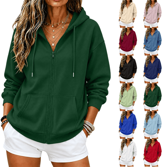 Zip Up Hoodie Women 2026 Long Sleeve Fall Winter Oversized Sweatshirts Zipper Oversized Cute Jackets with Pockets