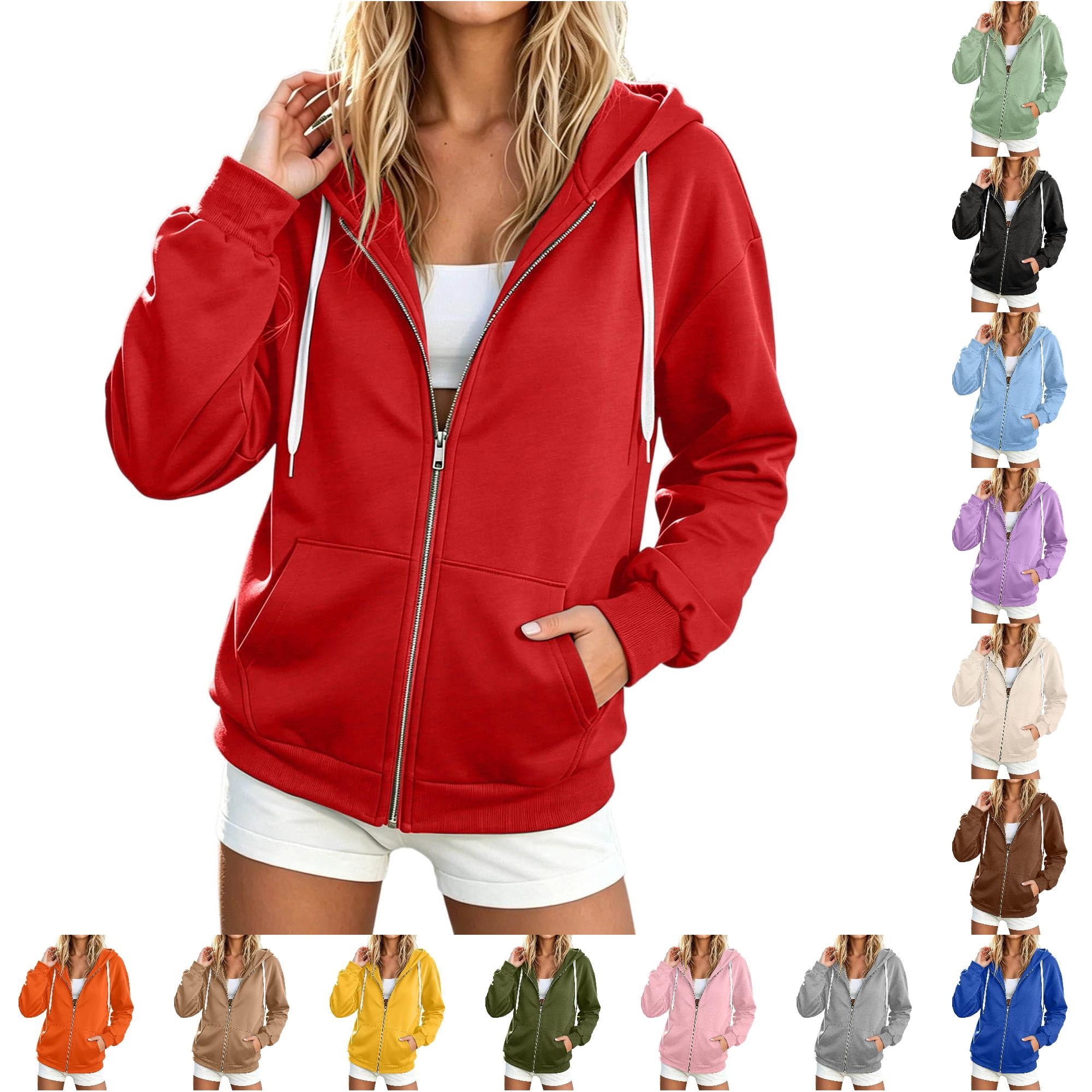 Zip Up Hoodie Women 2026 Y2K Casual Long Sleeve Zipper Sweatshirts Fall ...