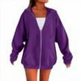 thumbnail image 1 of Zip Up Hoodie Women Casual Comfy Fleece Jacket Trendy Long Sleeve Oversized Sweatshirt Winter Coats with Hood Dark Purple XXL, 1 of 5