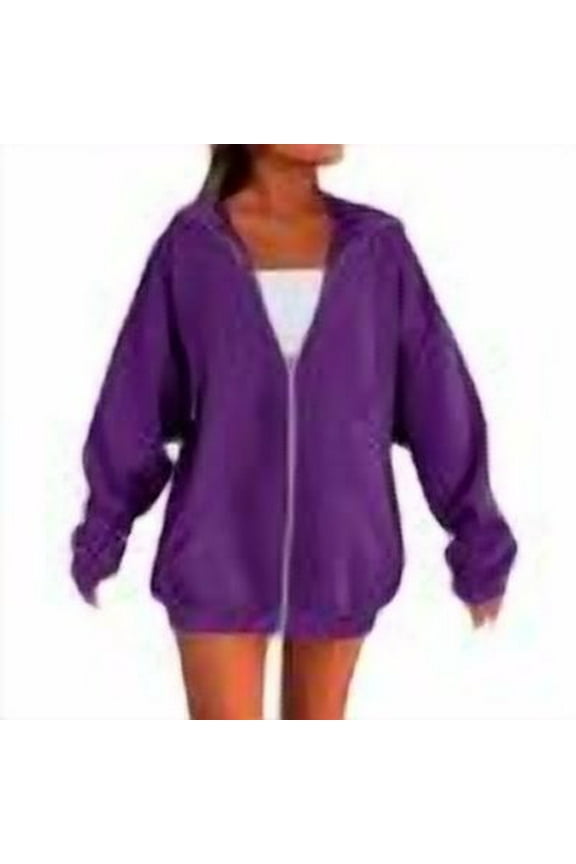 Zip Up Hoodie Women Casual Comfy Fleece Jacket Trendy Long Sleeve Oversized Sweatshirt Winter Coats with Hood Dark Purple XXL