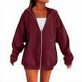 thumbnail image 1 of Zip Up Hoodie Women Casual Comfy Fleece Jacket Trendy Long Sleeve Oversized Sweatshirt Winter Coats with Hood Wine XXXL, 1 of 6