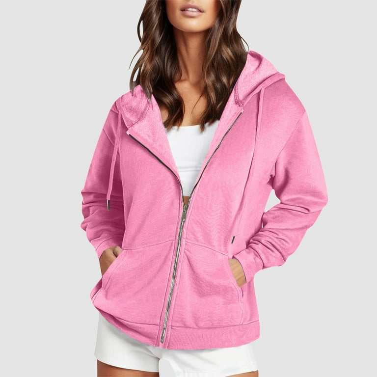 Zip Up Hoodie Women Clearance Comfy Long Sleeve Hoodie Loose Fit Essentials Flattering Sweatshirts Basic Oversized Workout Sweatshirt Casual Cozy Graphic Hoodies Pink XXL Walmart