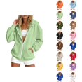 thumbnail image 1 of Zip Up Hoodie Women Fall Winter Long Raglan Sleeve Loose Plain Hooded Sweatshirt with Pockets Casual Jacket Outerwear, 1 of 8