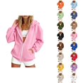 thumbnail image 1 of Zip Up Hoodie Women Fall Winter Long Raglan Sleeve Loose Plain Hooded Sweatshirt with Pockets Casual Jacket Outerwear, 1 of 9