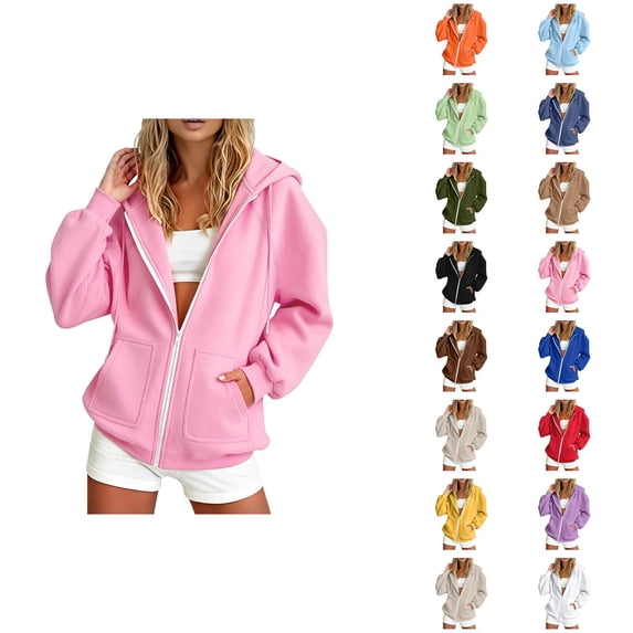 Zip Up Hoodie Women Fall Winter Long Raglan Sleeve Loose Plain Hooded Sweatshirt with Pockets Casual Jacket Outerwear