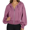 thumbnail image 1 of Zip Up Hoodie Women Fitted Ribbed Workout Gym A Short Long Sleeved Hooded Sweatshirt With High Pockets And Full Zippers For Women, 1 of 5