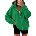 thumbnail image 1 of Zip Up Hoodie Women Lightweight Jacket Oversized Sweatshirt Solid Color Fall Clothes Long Sleeve Loose Fit Y2K Tops,Green M, 1 of 7