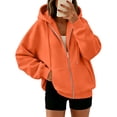 thumbnail image 1 of Zip Up Hoodie Women Lightweight Jacket Oversized Sweatshirt Solid Color Fall Clothes Long Sleeve Loose Fit Y2K Tops,Orange L, 1 of 7