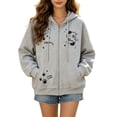 thumbnail image 1 of Zip Up Hoodie Women Long Sleeve Cat Print Loose Fit Jacket Gy1 M, 1 of 4