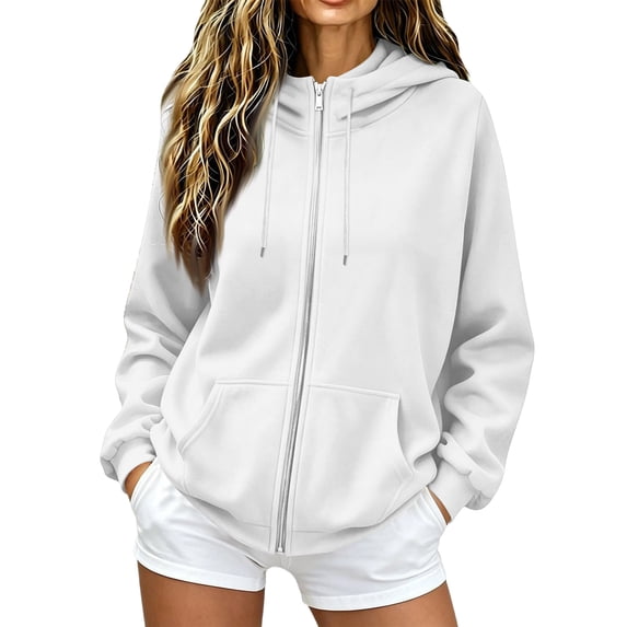 Zip Up Hoodie Women Long Sleeve Fall Winter Oversized Sweatshirts Zipper Oversized Cute Jackets with Pockets