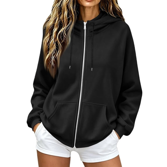 Zip Up Hoodie Women Long Sleeve Fall Winter Oversized Sweatshirts Zipper Oversized Cute Jackets with Pockets