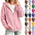 thumbnail image 1 of Zip Up Hoodie Women Long Sleeve Full Zipper Oversized Sweatshirt Comfy Travel Track Jacket Fall Clothes with Pockets,L, 1 of 8
