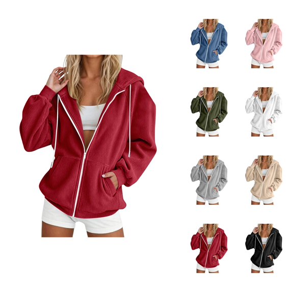Zip Up Hoodie Women Long Sleeve Light Jackets for Women Fall and Winter Casual Hooded Sweatshirts