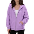 thumbnail image 1 of Zip Up Hoodie Women Long Sleeve Plus Size Plain Hooded Sweatshirts Fall Winter Trendy Casual Jacket with Pockets Shirts(Purple,XL), 1 of 6
