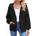 thumbnail image 1 of Zip Up Hoodie Women Long Sleeve Sweatshirts Fall Outfits Oversized Hoodies Casual Fashion Jackets Black XXL, 1 of 7
