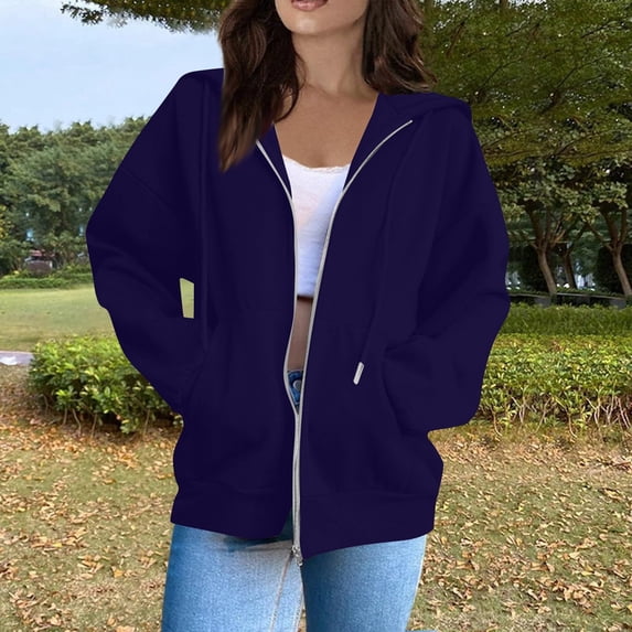Zip Up Hoodie Women Oversized Fall Fashion Long Sleeve Hooded Sweatshirts Casual Y2K Jacket 2025 Winter Clothes Dark Purple 3XL