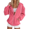 thumbnail image 1 of Zip Up Hoodie Women Oversized Fleece Jacket Drawstring Cute Hoodies Y2k Lightweight Fall Sweatshirts with Pockets, 1 of 8