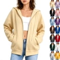thumbnail image 1 of Zip Up Hoodie Women Oversized Sweatshirts 2026 Fall Fashion Jacket Thick Warm Coat Winter Clothing Beige M, 1 of 7