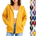 thumbnail image 1 of Zip Up Hoodie Women Oversized Sweatshirts 2026 Fall Fashion Jacket Thick Warm Coat Winter Clothing Yellow L, 1 of 7