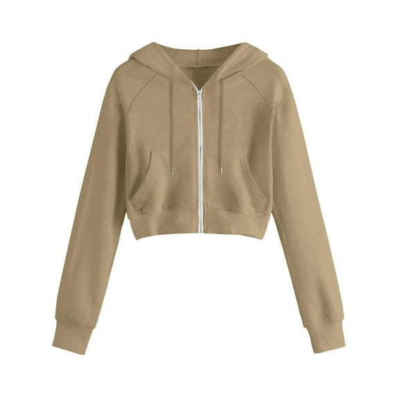 Zip Up Hoodie Women Sevevn Women's Long Sleeve Drawstring Full Zip Hooded Jacket Crop Sweatshirt