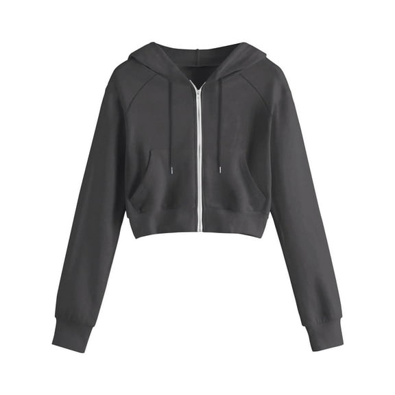 Zip Up Hoodie Women Sevevn Women's Long Sleeve Drawstring Full Zip Hooded Jacket Crop Sweatshirt