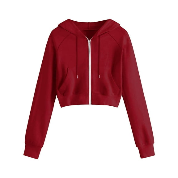 Zip Up Hoodie Women Sevevn Women's Long Sleeve Drawstring Full Zip Hooded Jacket Crop Sweatshirt