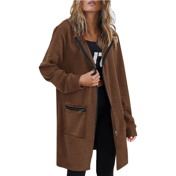 Zip Up Hoodie Women Sevevn Women's Long-Sleeved Hoodie Solid Color Hooded Sweatshirt Jacket With Pockets