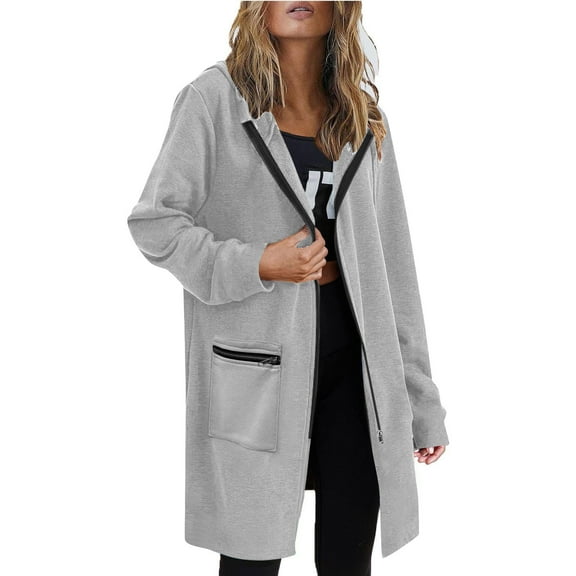 Zip Up Hoodie Women Sevevn Women's Long-Sleeved Hoodie Solid Color Hooded Sweatshirt Jacket With Pockets