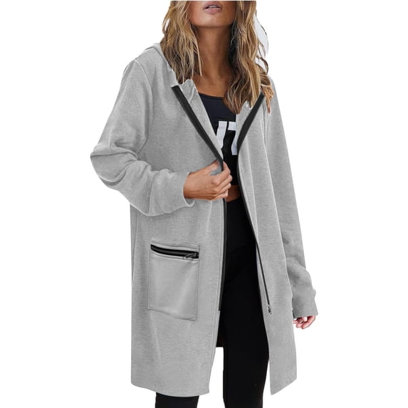 Zip Up Hoodie Women Sevevn Women's Long-Sleeved Hoodie Solid Color Hooded Sweatshirt Jacket With Pockets