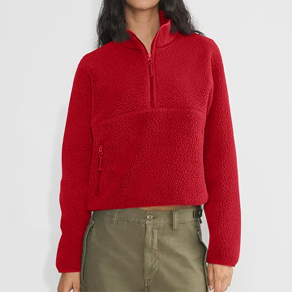 Zip Up Hoodie Women Sherpa Fleece Pullover Sweatshirt Winter Warm Half Zipper Mock Neck Sweatshirts Tops