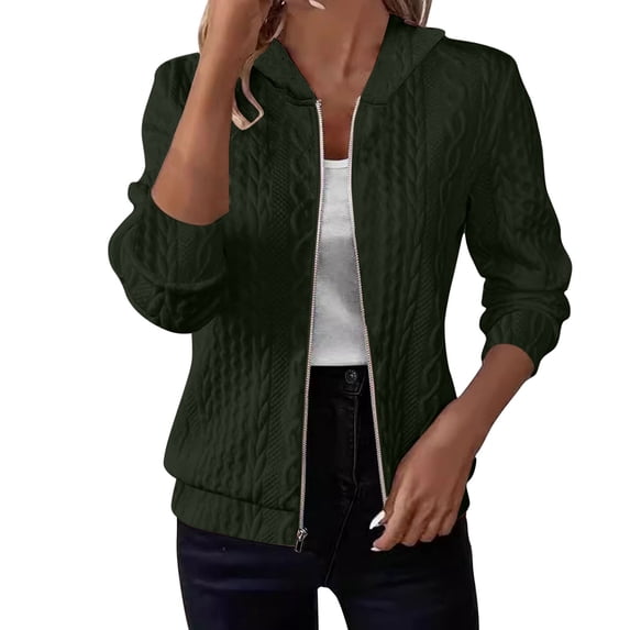 Zip Up Hoodie Women Textured Sweater Lightweight Jacket Fall Casual Long Sleeve Hoodies Cable Knit Jackets