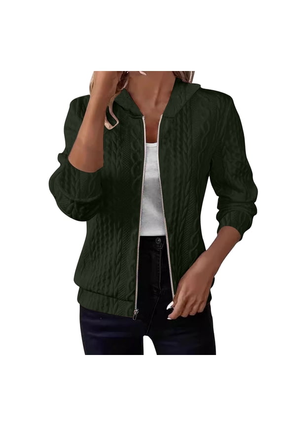 Zip Up Hoodie Women Textured Sweater Lightweight Jacket Fall Casual Long Sleeve Hoodies Cable Knit Jackets