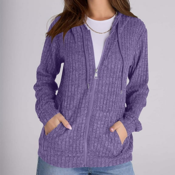 Zip Up Hoodie Women, Titcea Solid Color Pocket Drawstring Oversized Cardigan, Warm Comfy Lightweight Casual Jackets
