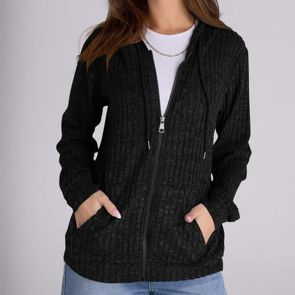 Zip Up Hoodie Women, Titcea Solid Color Pocket Drawstring Oversized Cardigan, Warm Comfy Lightweight Casual Jackets