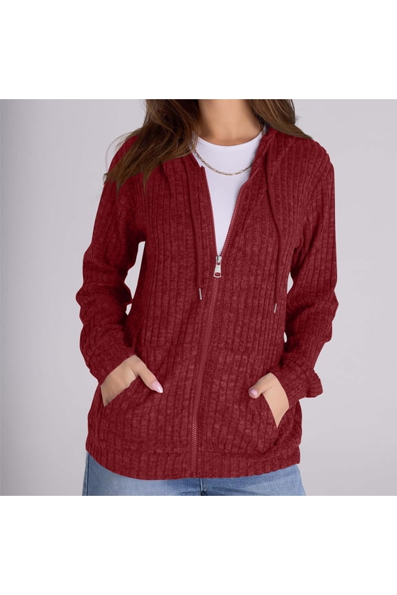 Zip Up Hoodie Women, Titcea Solid Color Pocket Drawstring Oversized Cardigan, Warm Comfy Lightweight Casual Jackets