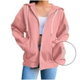 thumbnail image 1 of Zip Up Hoodie Women, Titcea Solid Color Pocket Drawstring Oversized Sweatshirt, Warm Comfy Lightweight Casual Jackets, 1 of 8