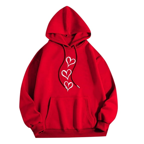 Zip Up Hoodie Women, Women's Casual Printed Round Neck Long Sleeved Loose Hooded Sweatshirts, #5Red XL