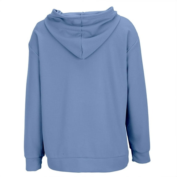 Zip Up Hoodie Women, Yigetop Autumn Cardigan Zipper Sweatshirt Women Large Size Loose New Student Jacket Top for Women Waffle Hoodie Women Blue L