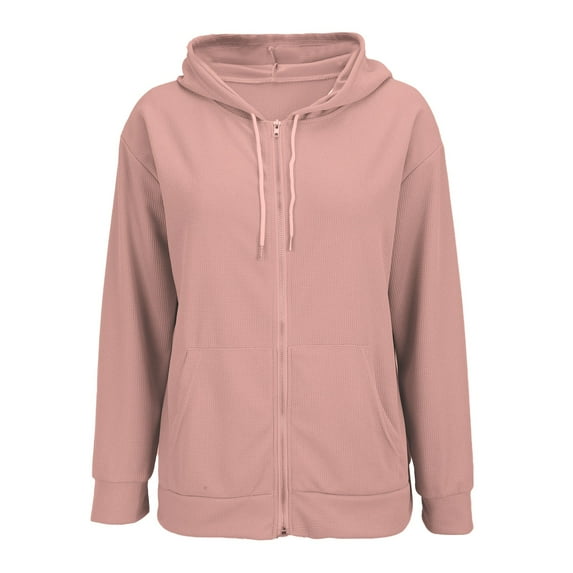 Zip Up Hoodie Women, Yigetop Autumn Cardigan Zipper Sweatshirt Women Large Size Loose New Student Jacket Top for Women Waffle Hoodie Women Pink L