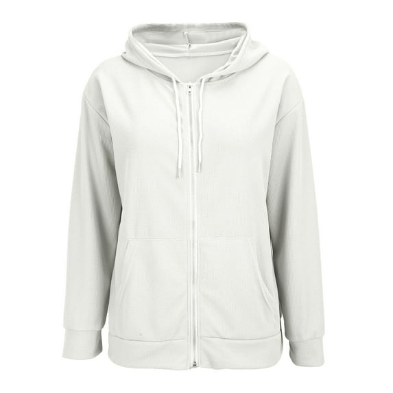 Zip Up Hoodie Women, Yigetop Autumn Cardigan Zipper Sweatshirt Women Large Size Loose New Student Jacket Top for Women Waffle Hoodie Women White XL
