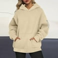 thumbnail image 1 of Zip Up Hoodie Women's Casual Loose Solid Color Zipper Pocket Long Sleeved Hooded Sweatshirt Top, Khaki L, 1 of 6
