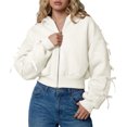 thumbnail image 1 of Zip Up Hoodie Women with Ribbon Bows Cropped Varsity Jacket Fall Cute Outerwear, 1 of 6