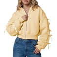 thumbnail image 1 of Zip Up Hoodie Women with Ribbon Bows Cropped Varsity Jacket Fall Cute Outerwear, 1 of 6