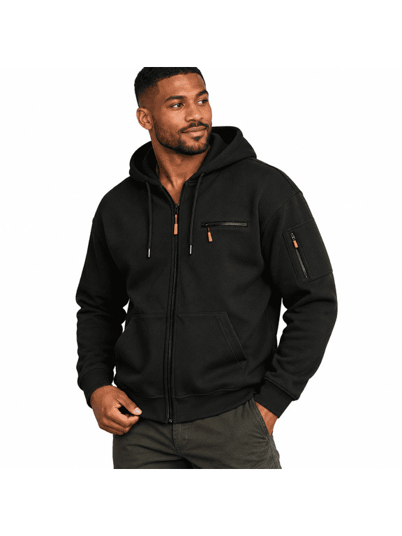 Zip Up Hoodie for Men, Drawstring Hooded Sweatshirt Jackets, Mens Fall Everyday Wear, G02 - Black, Large