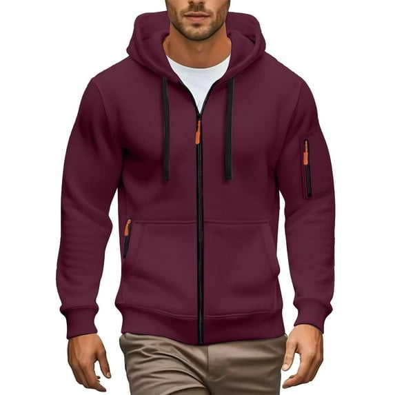 Zip Up Hoodie for Men Fall Lightweight Tapered Long Sleeve Hooded Jacket with Zippered Pocket Solid Color Men Hoodies